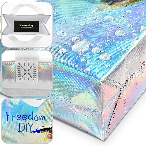 Miniatura 6 de KeerxunBag 12 piezas de bolsas de regalo reutilizables (incluye papel de seda) Bolsa de regalo con asa para cumpleaños, fiestas, días festivos,