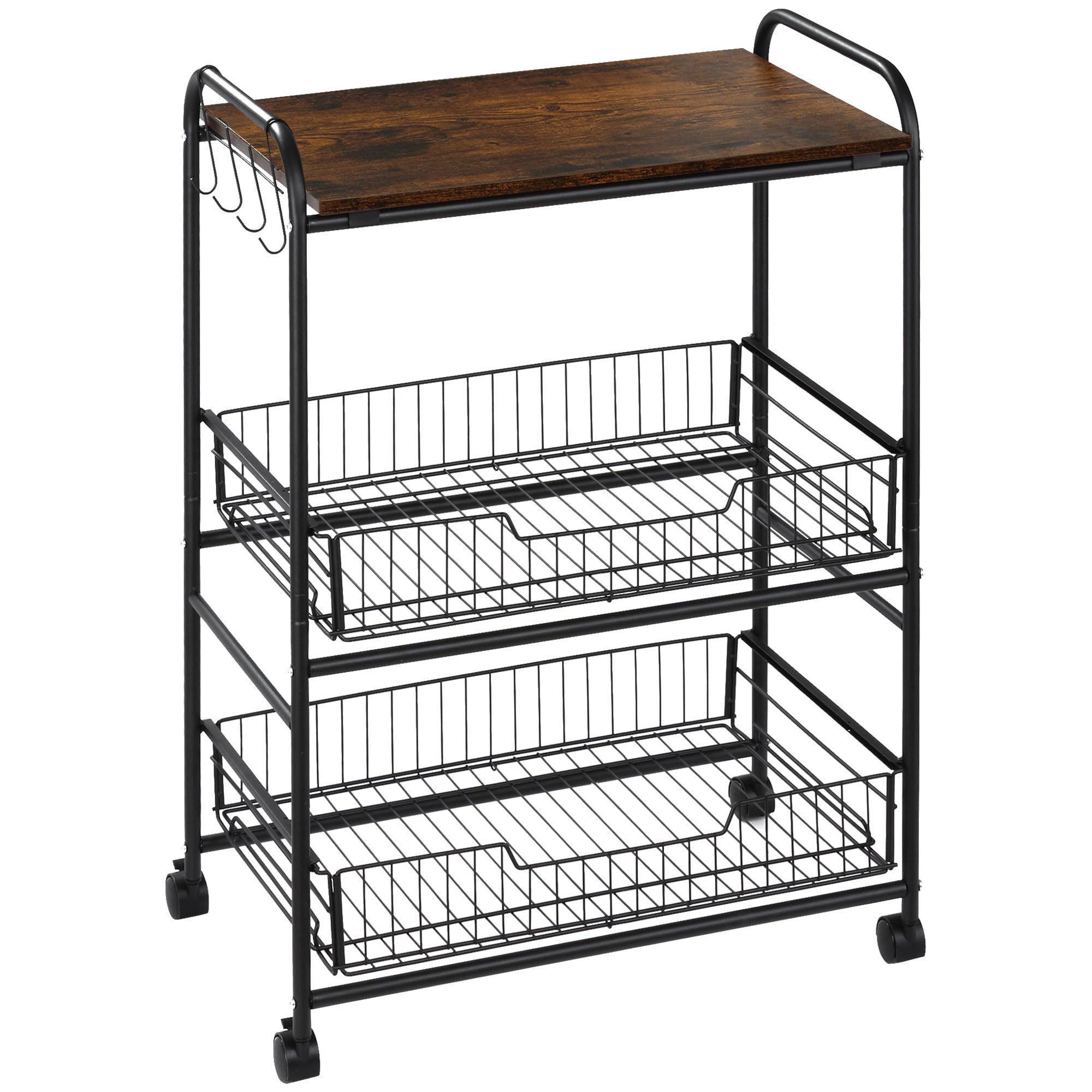 HOMCOM Carrito Auxiliar con Ruedas 3 Niveles 60x38x85,5cm Marrón Rústico