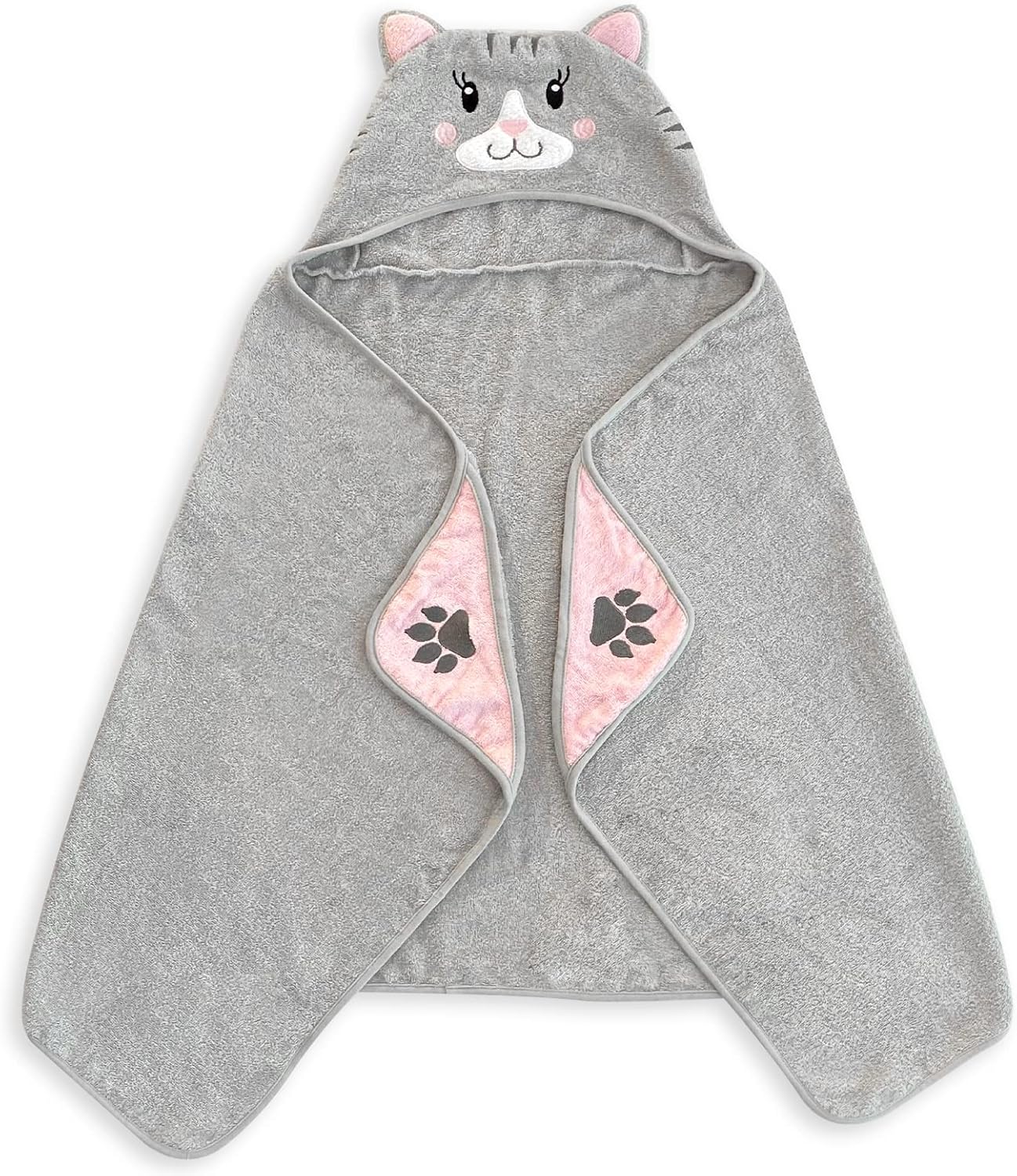 Style Quarters 100% Cotton Kids Hooded Bath Towel with Embroidery - Large 50"x24" Soft Terry Toddler Beach Towel, Cartoon Cat Hooded Towel for Boys & Girls (Grey Cat) - Image 8