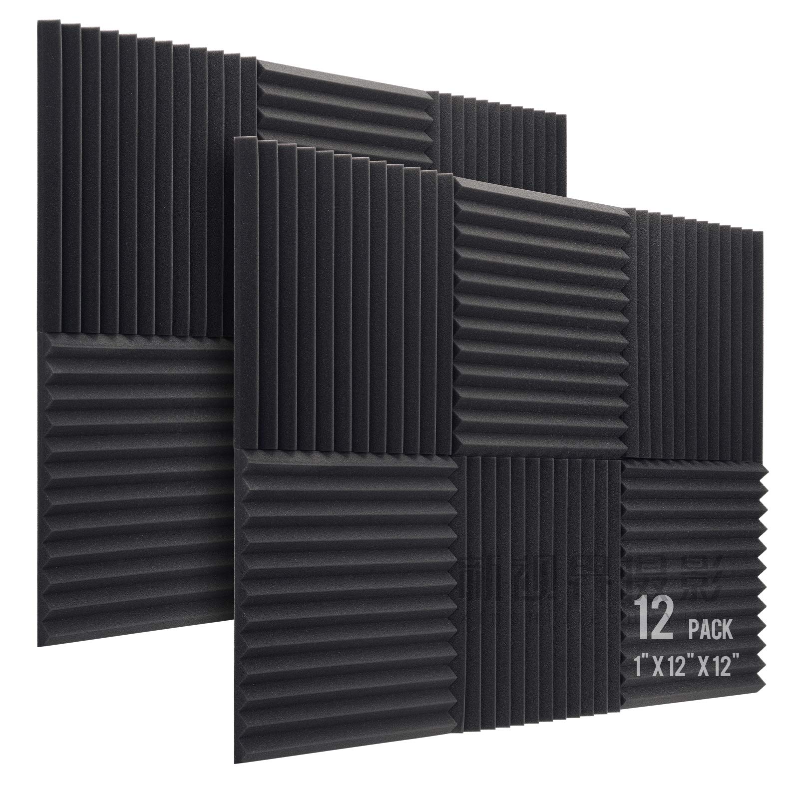 Mandzixin Acoustic Foam Panels, Wedge 1" X 12" X 12"，Acoustic Foam Panels Studio Foam Wedges-High Density Panels Fits most Speaker Stands (12Pack, Black)