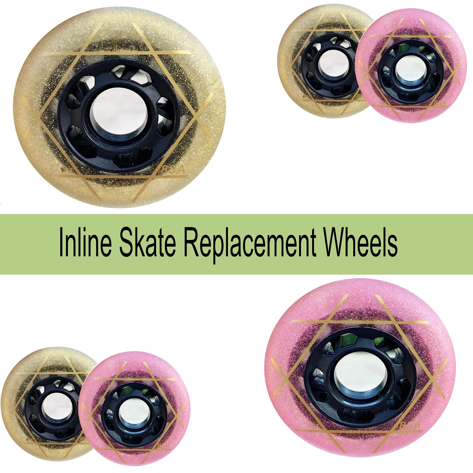 Genérico Ruedas de Repuesto para Patines en Línea Exterior Interior Ruedas de Repuesto para Patinaje de Velocidad en Línea O Hockey en Línea, Resistentes Al Desgaste, de PU 83A, Color Rosa, 76 mm