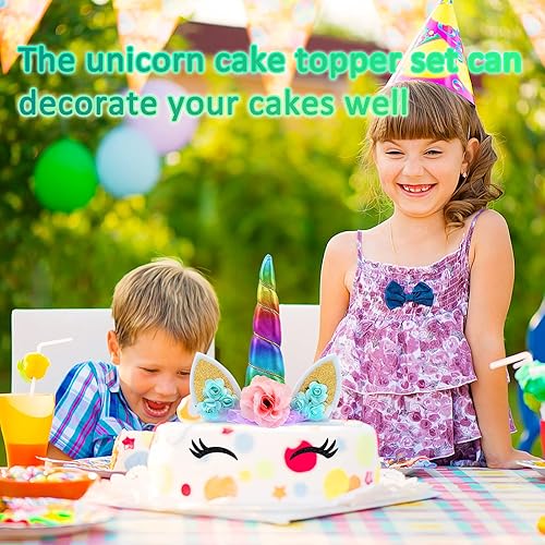Miniatura 6 de Decoración de pastel de unicornio hecha a mano con cuernos de arco iris, unicornio, decoración de fiesta de cumpleaños, suministros mágicos