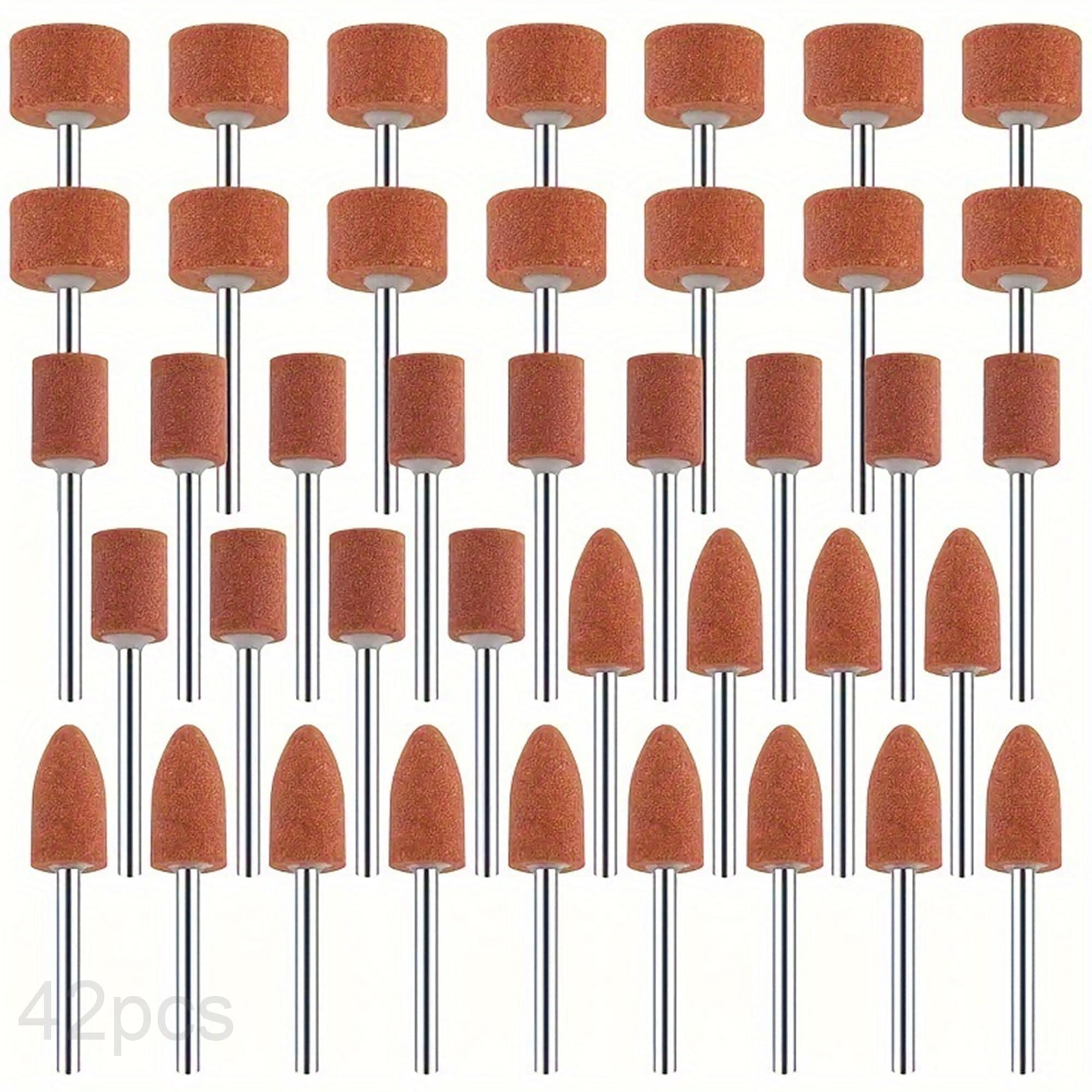 Juego De 42 Muelas Abrasivas Puntas Montadas Piedra, Vástago 1/8 Pulgadas 3mm, Cabezal Pulido Rueda De Amolar Para Herramienta Rotativa Dremel, Lijado Desbarbado Metal Madera 3 Formas (42 Piezas)