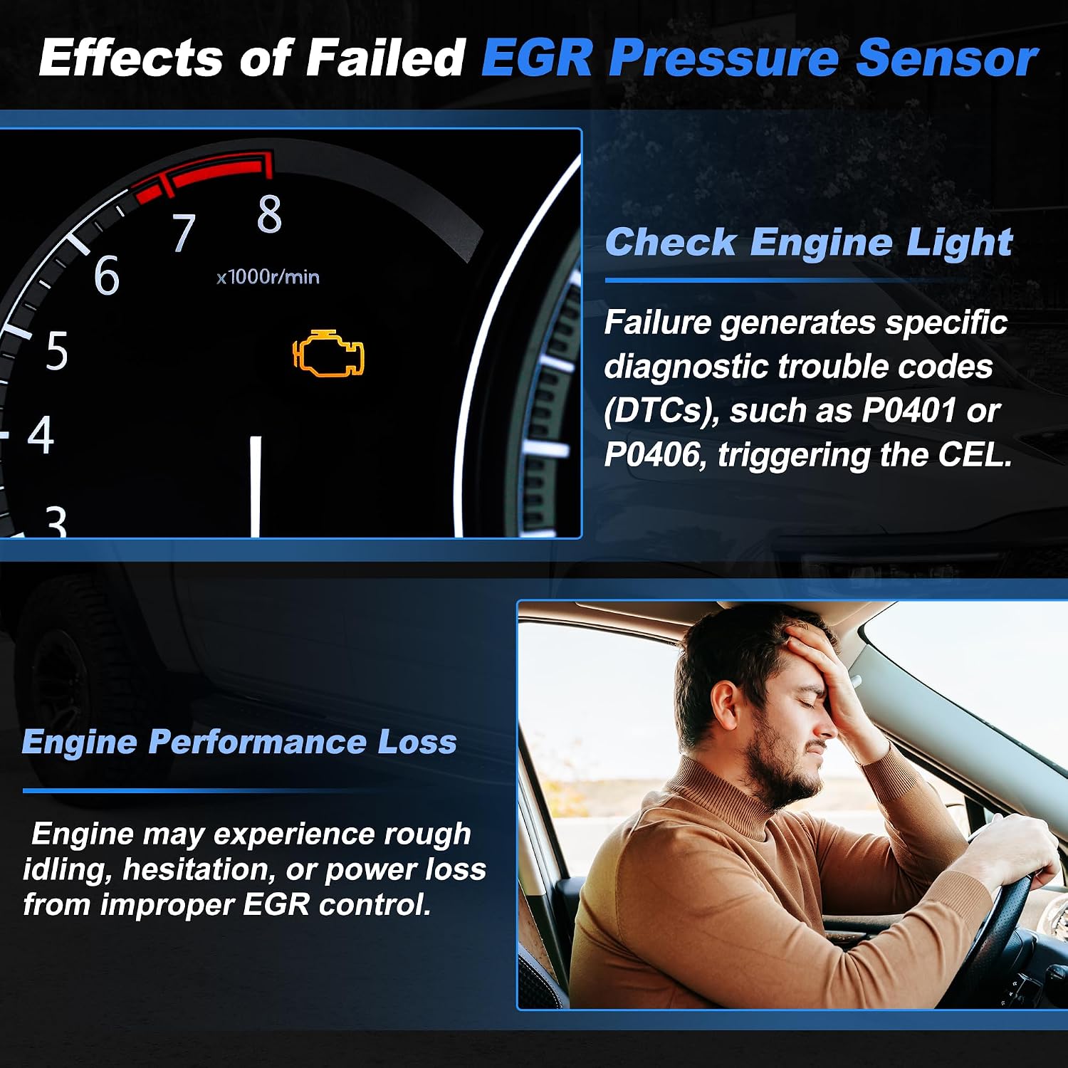 EGR Differential Pressure Sensor for Cummins 6.7L ISB 4BT 6AT 6BT Engines, Exhaust Gas Recirculation Delta Pressure Sensor 4307166/2872424/4384138/4MPP213/2872210