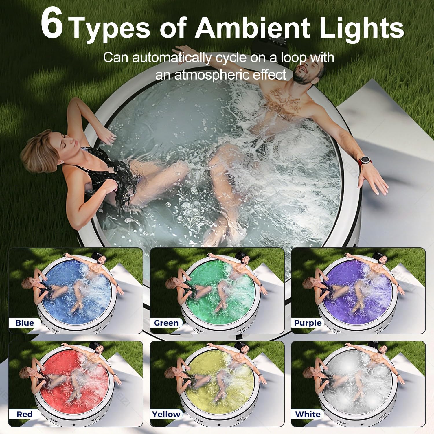 Vasca Idromassaggio Gonfiabile per 4-6 Persone, ø 206 Cm, 2500 W, Piscina Spa Portatile Rotonda per Adulti, A Prova Di Perdite, Con Copertura Isolante, Pompa Di Riscaldamento per Interni Ed Esterni