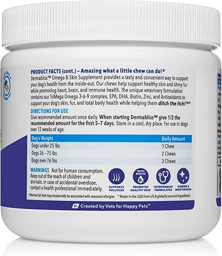 Miniatura 8 de Glandex VETNIQUE Dermabliss Omega & Skin Suplemento masticable para perros (60 unidades) Toallitas higiénicas para perros (100 unidades)