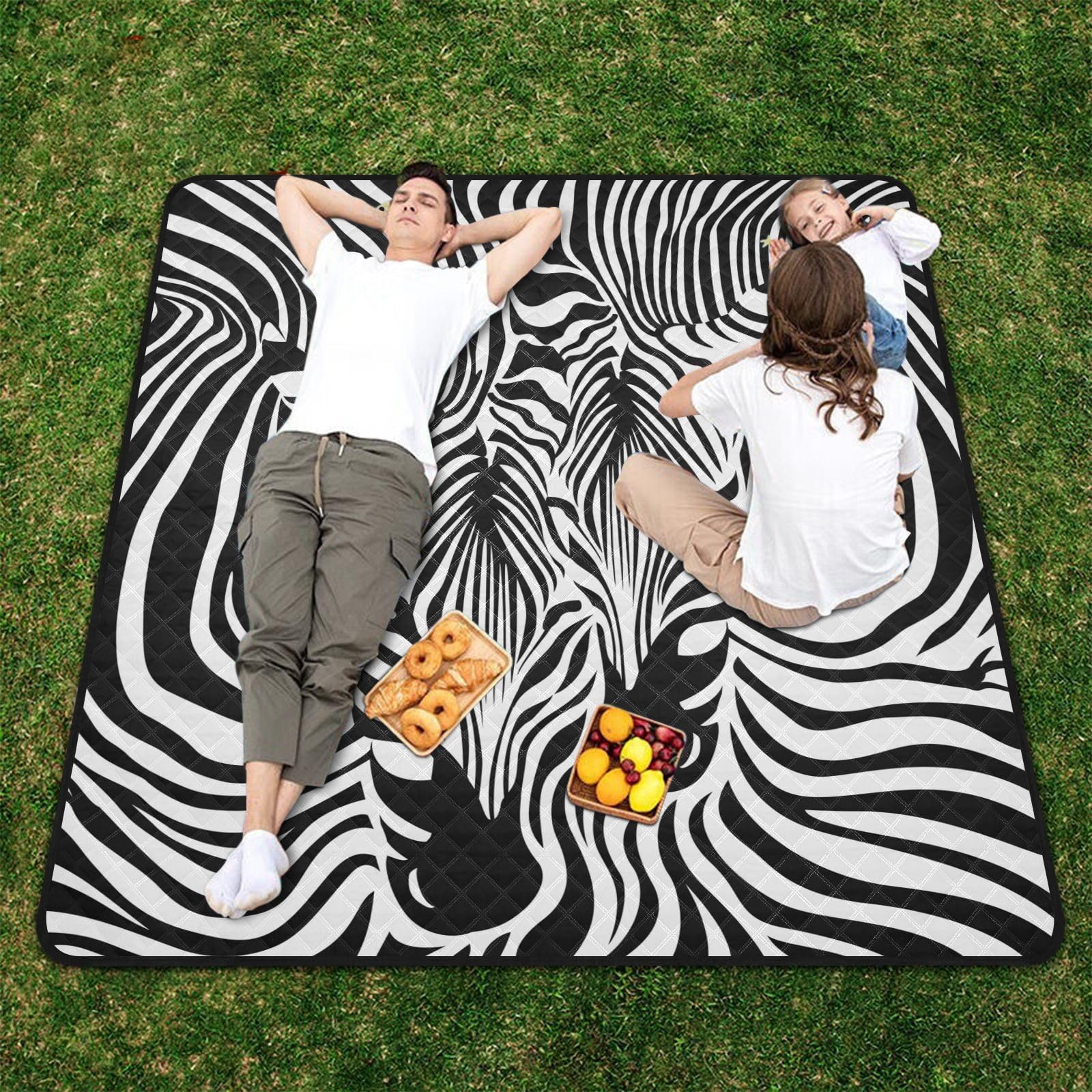 Picknickdecke 200x200cm, Zebra-Druck groß wasserdicht Campingdecke faltbar Strandmatte Picknick-Matte