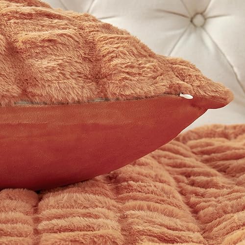 Miniatura 7 de HESTIN Juego de 3 fundas de almohada y fundas de almohada de piel sintética, 20 x 20 pulgadas, funda de almohada decorativa para sofá, manta cálida