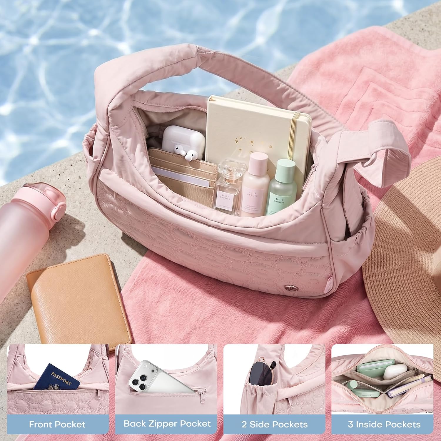 Quilted Crossbody Bags for Women, Puffer Nylon Shoulder Bag with Adjustable Strap - Water-Resistant & Lightweight Small Purse, Trendy Handbags for Daily Use, Work, Travel, City | Pink
