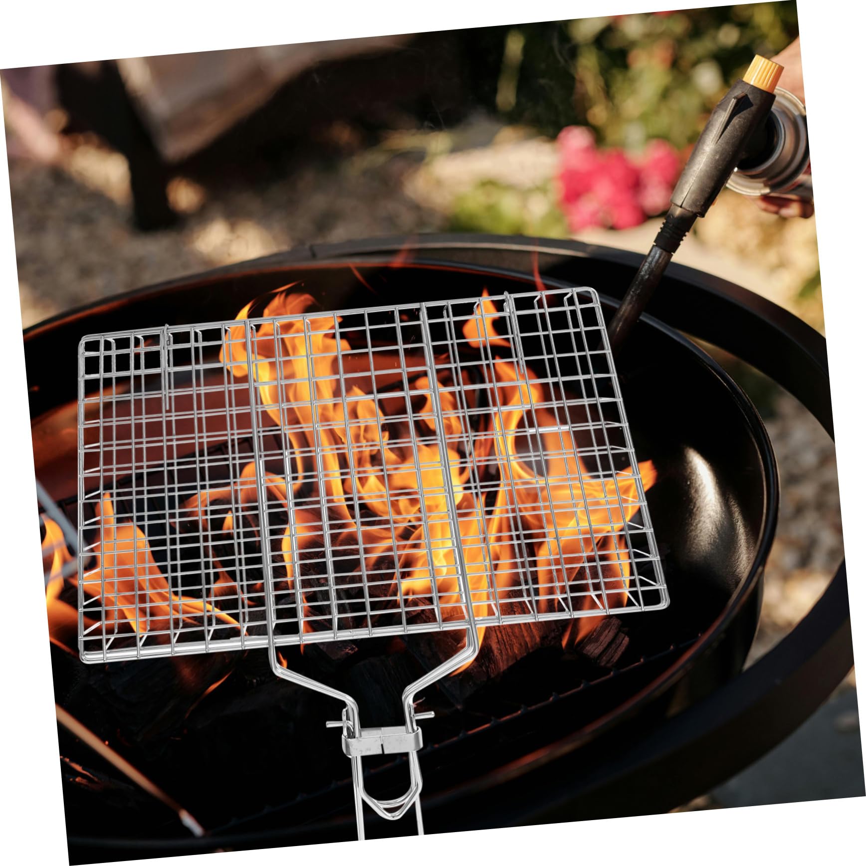 Cestello da Barbecue Pieghevole in Acciaio Inox, Portatile e Resistente alle Alte Temperature, per Pesce e Verdure alla Griglia