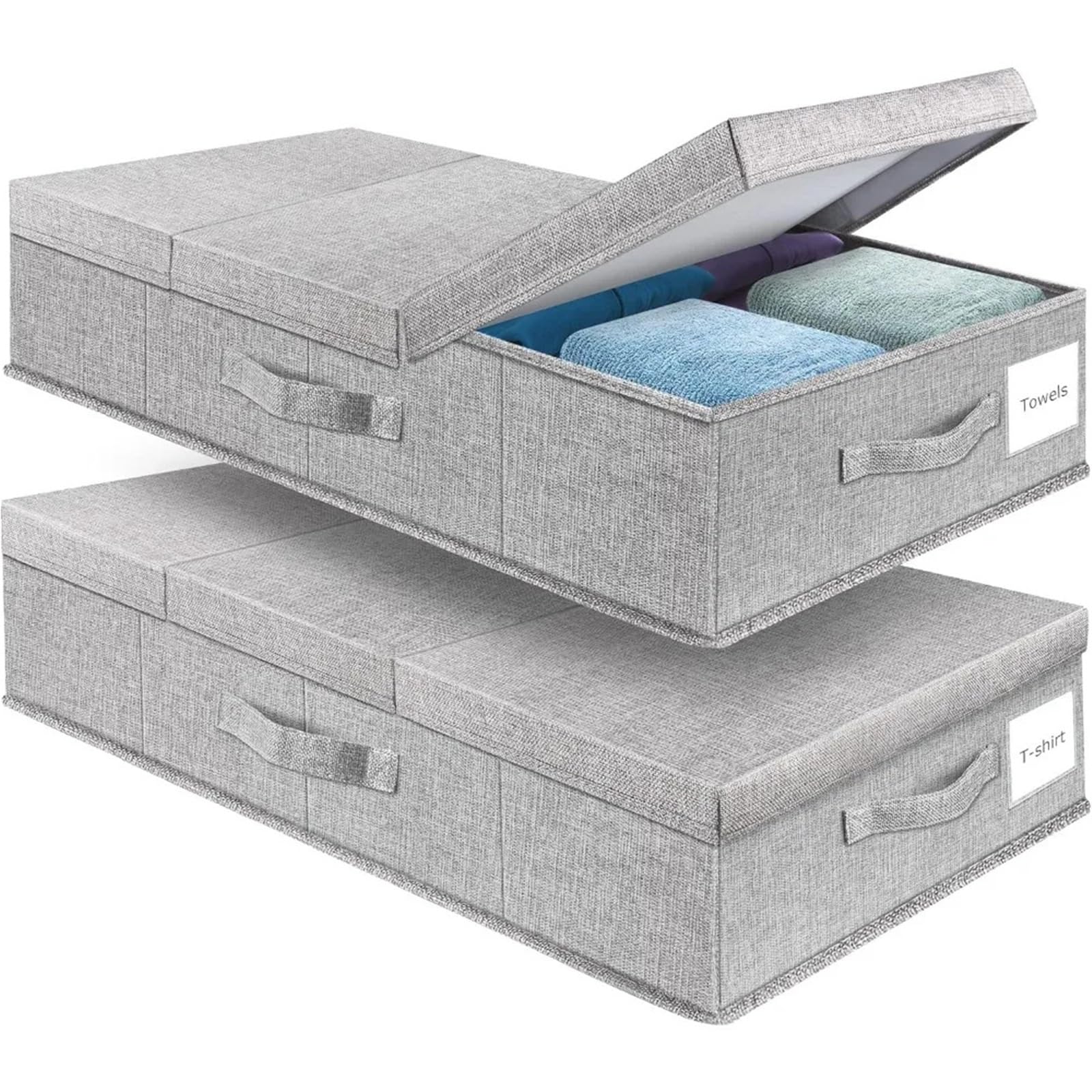 Confezione da 2 contenitori sotto il letto con coperchi. Grande contenitore sotto il letto, pieghevole, a basso profilo, impilabile, for cassetti, contenitori for la camera da letto.