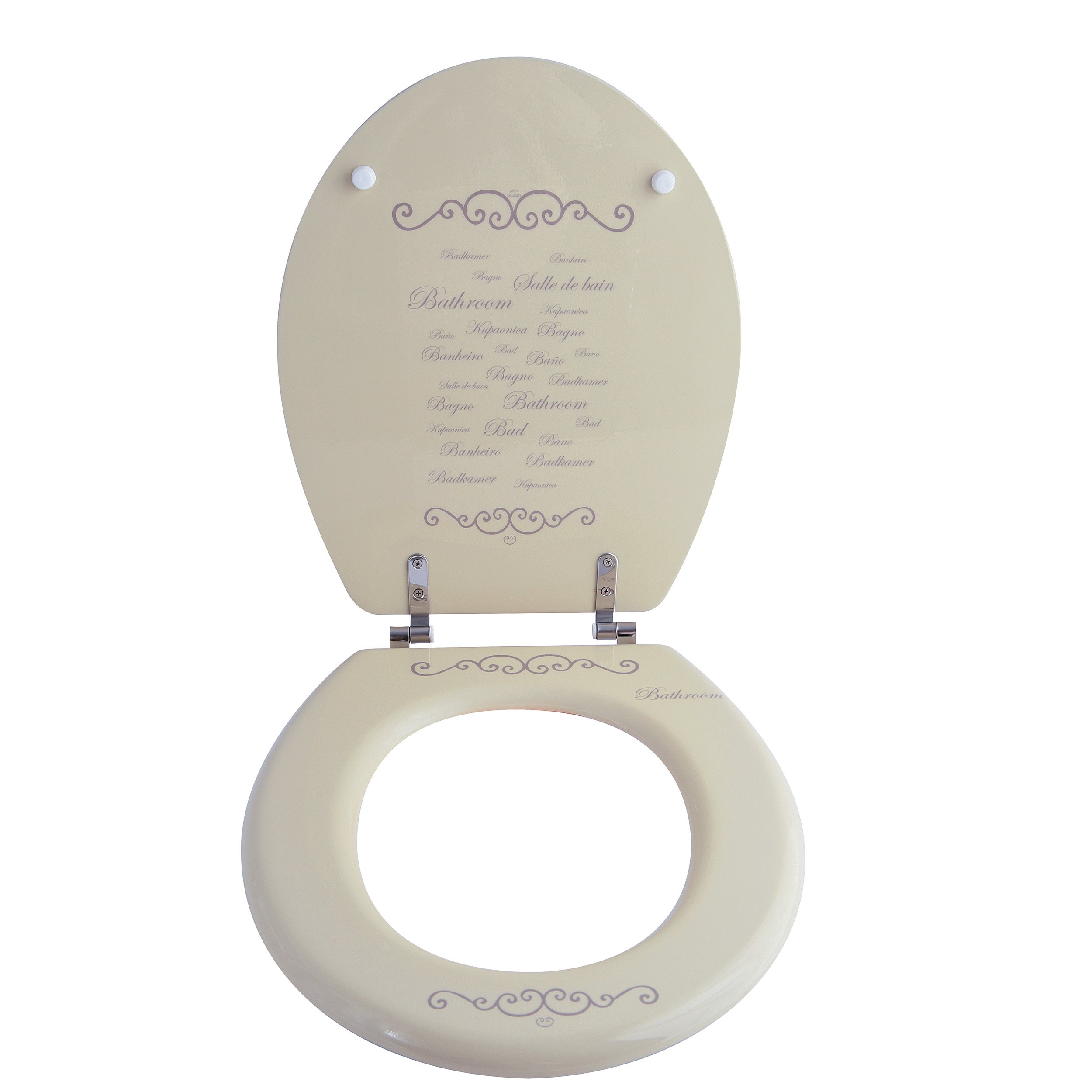 Asiento De WC De Madera – Diseño Con Motivos, Bisagras De Acero Inoxidable, Medidas 42.5x36.5 Cm