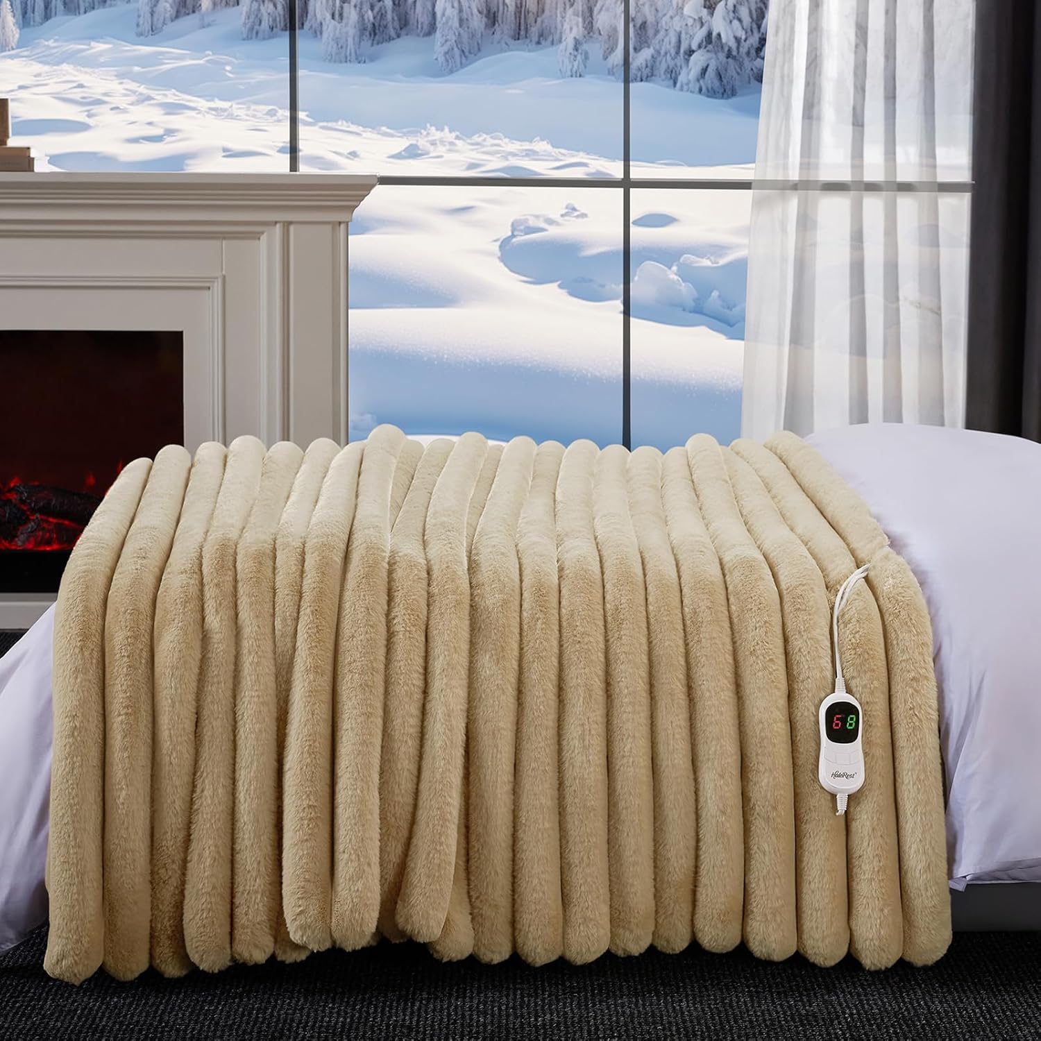 Heated Throw Blanket, Faux Fur Cozy Heating Blanket with Overheat Protection, 1/2/4/6/8 Hours Auto-Off 10 Heat Level, Machine Washable (50x60 Inches, Beige) - Image 7