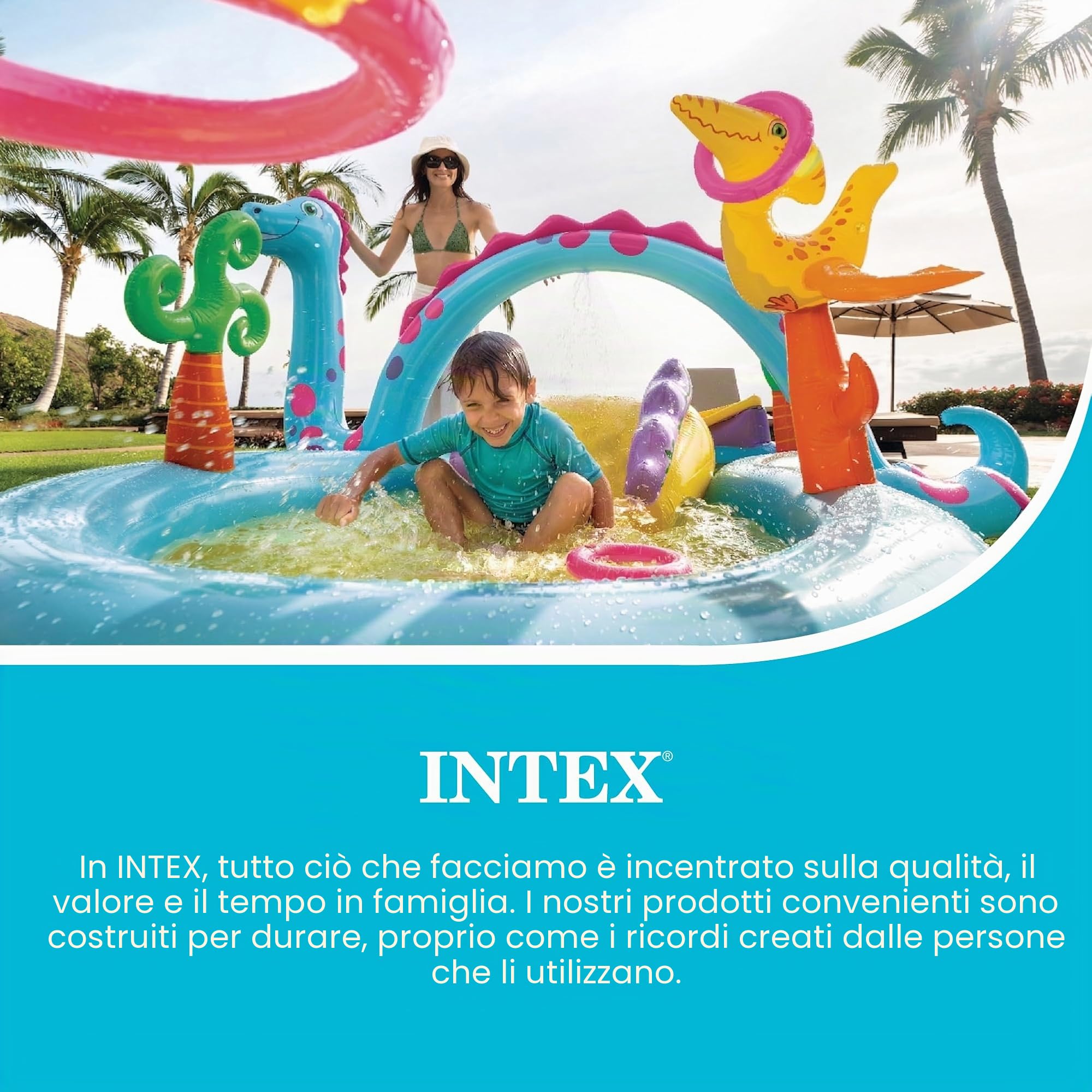 Intex Dinoland Stazione di Gioco Gonfiabile, Dimensioni 332,7 cm x 228,6 x 111,8 cm, per Bambini dai 2 Anni in su
