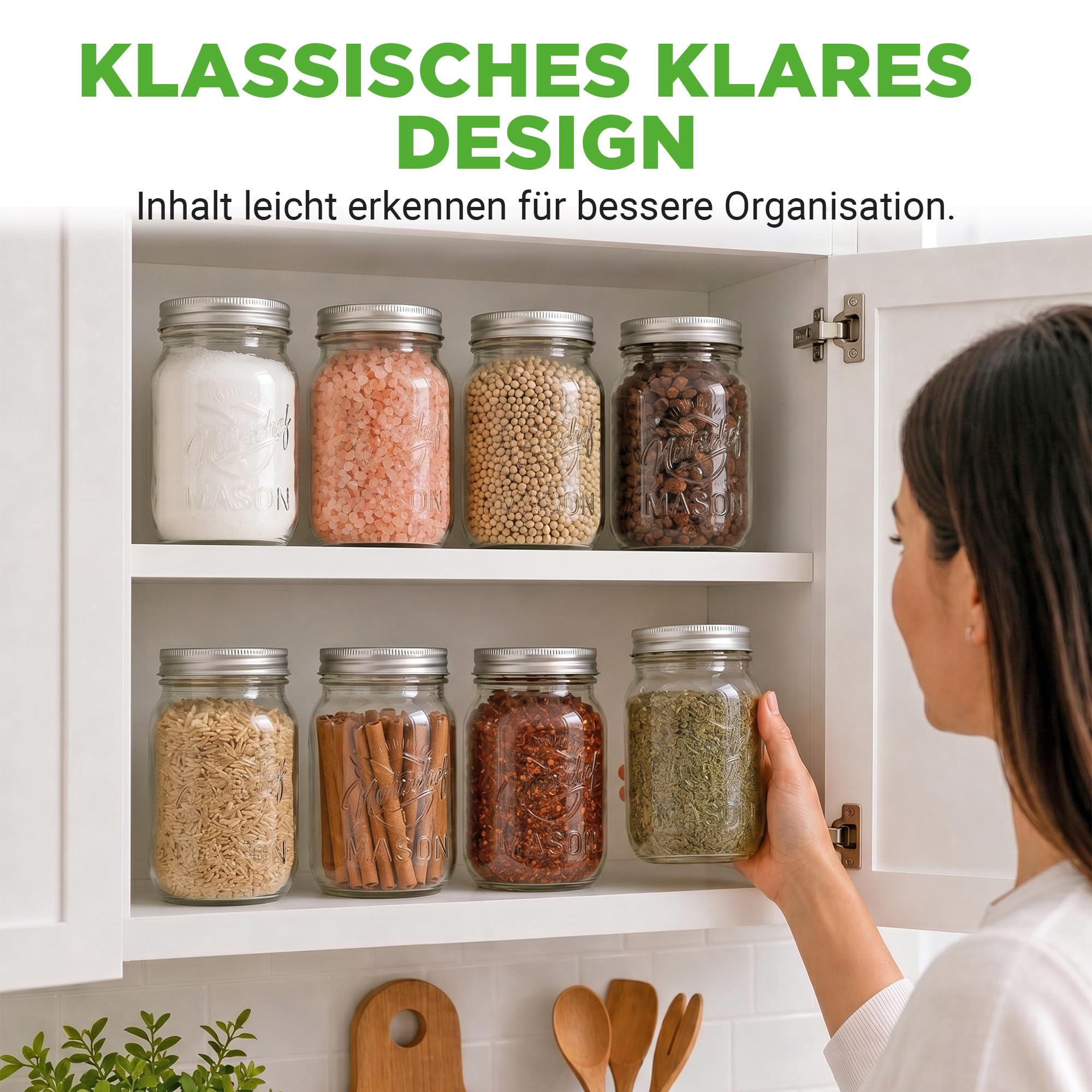 Nutrichef Vorratsgläser mit Deckel Luftdicht 480ml 16 Stück – Glasbehälter für Meal Prep und Overnight Oats, Einmachgläser für Marmelade und Fermentation