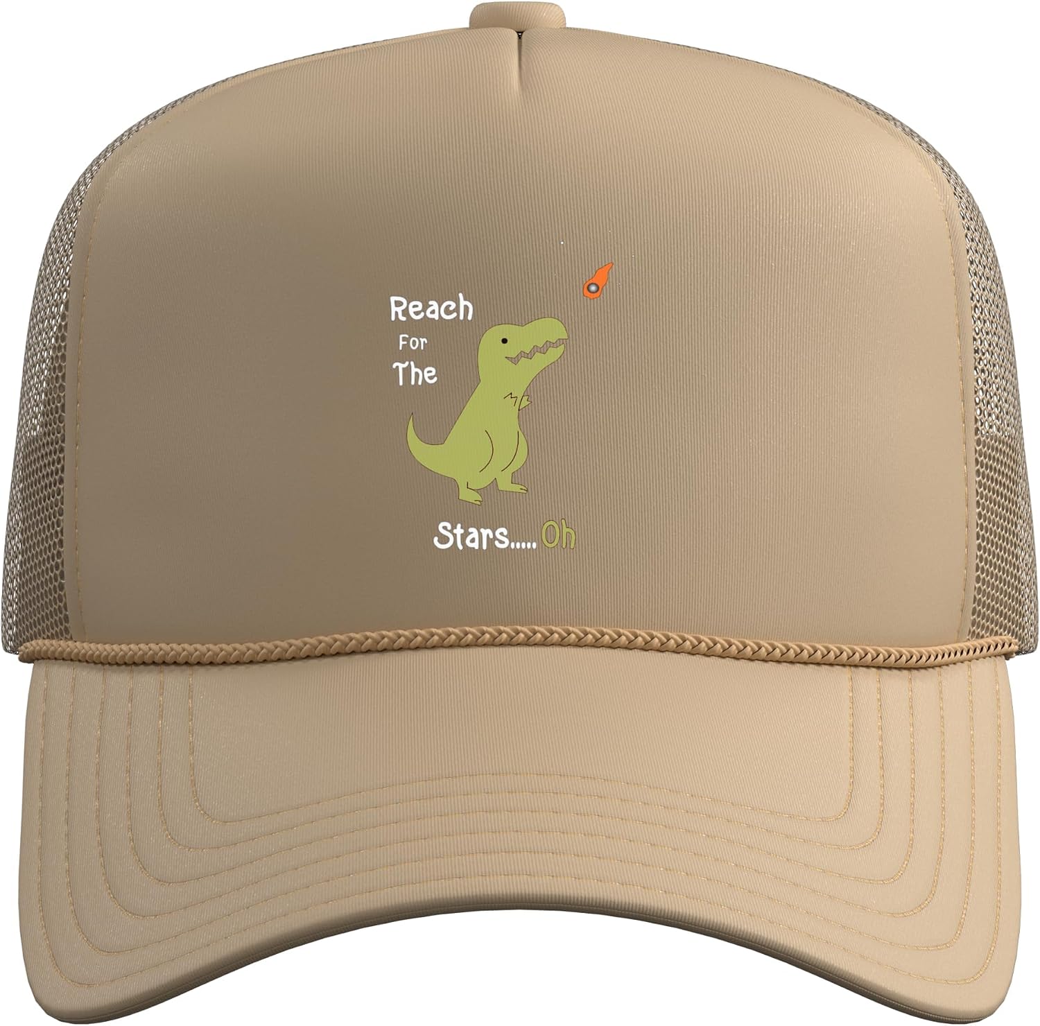 T-Rex Reach for The Stars Oh Dinosaur Dino Cool Cute Funny Trucker Hat with Adjustable Mesh Back image 2