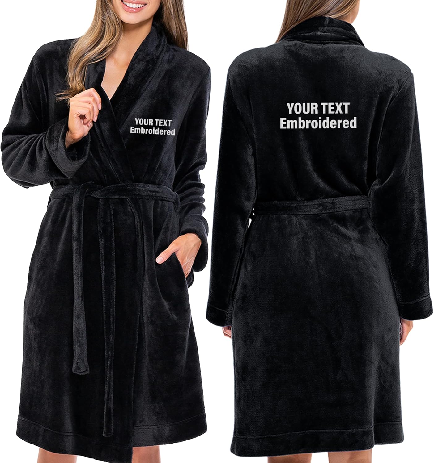 TEEAMORE Personalized Plush Robe for Women - Custom Embroidered Ladies Robe