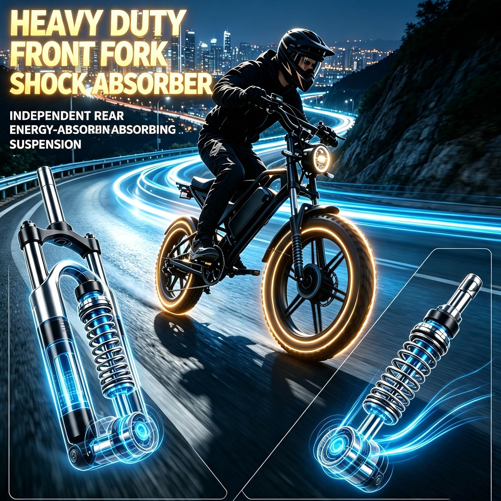 Bicicletta elettrica da fuoristrada, batteria rimovibile da 48 V e 20 Ah, | Freni a disco idraulici, motore brushless, pneumatici larghi, sospensioni integrali per carichi pesanti, 5 marce e 7 rapporti