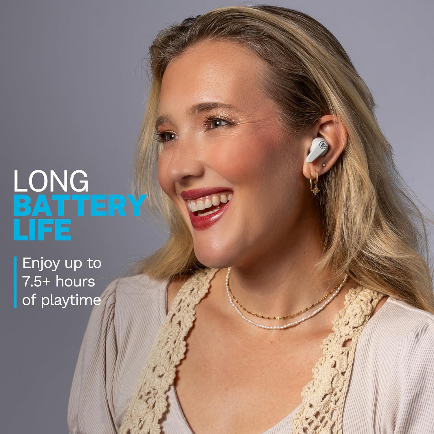 JLab Go Pods ANC True Wireless Bluetooth Earbuds & Charging Case, Hybrid Active Noise canceling + Be Aware for Safe Listening, 26+ Hours Total Playtime, Clear Calls, Custom Sound via App, Cloud White - Image 3