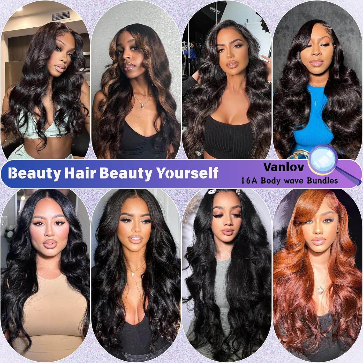 Vanlov Brazilian Body Wave Bundles with Closure (16 18 20 22+14) 4 Bundles Human Hair with Closure 100% Unprocessed Weave Bundles with 4x4 Lace Closure Natural Black Color