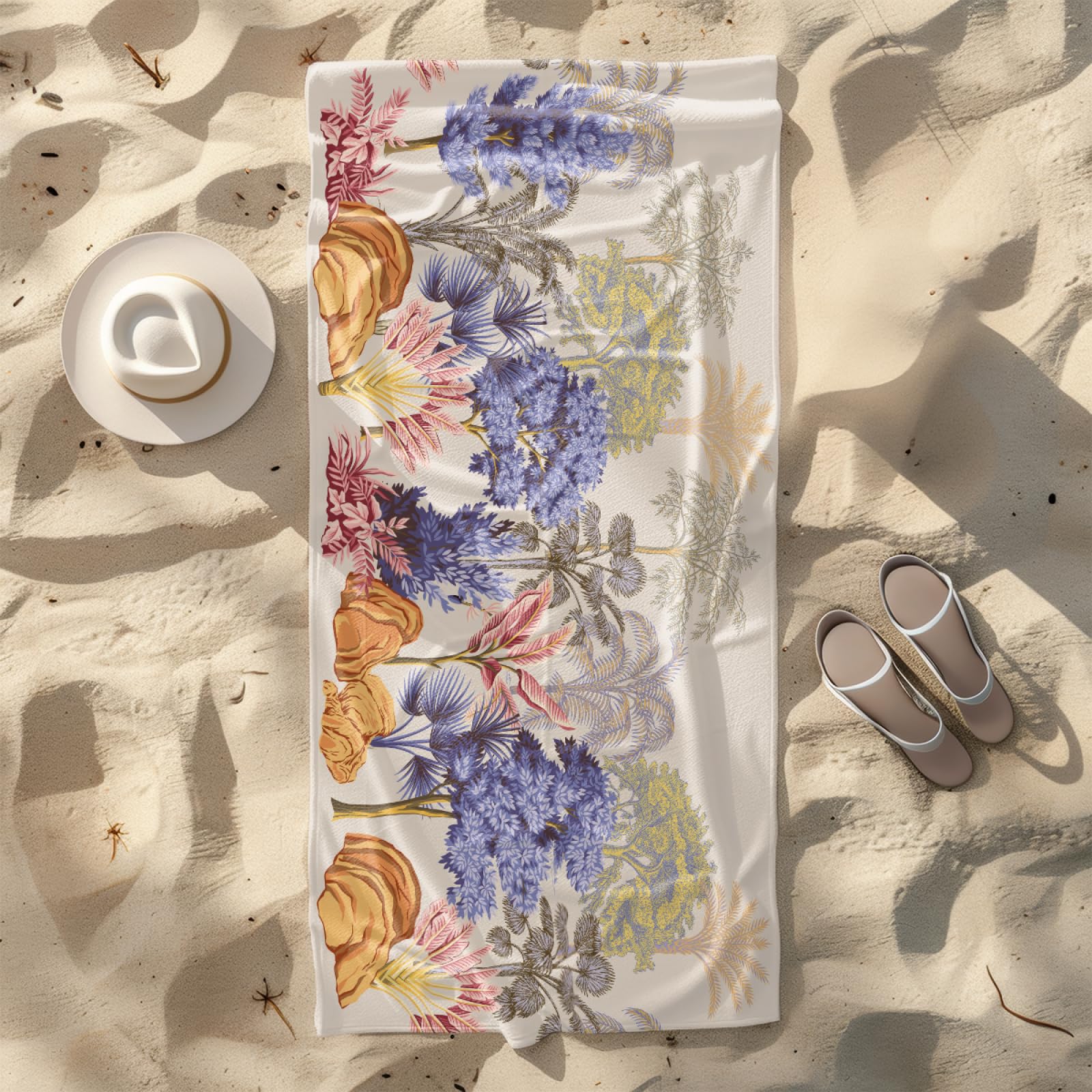 Serviette de Plage Orange Arbre Jaune Serviette de Bain Sport Piscine Toilette Microfibre Piscine Anti Sable Drap de Plage Bain xxl Ultraléger Portable Towel Absorbant Séchage Rapide 200x220cm