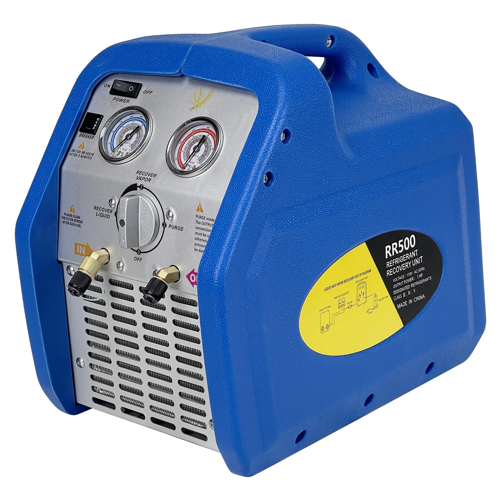 Máquina de Recuperación de Refrigerante Portátil, 3/4 HP, 220V, Recuperadora de Refrigerante de Doble Cilindro, para el Mantenimiento de Vehículos con Aire Acondicionado