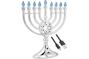 The Dreidel Company Traditional LED Electric Silver Hanukkah Menorah