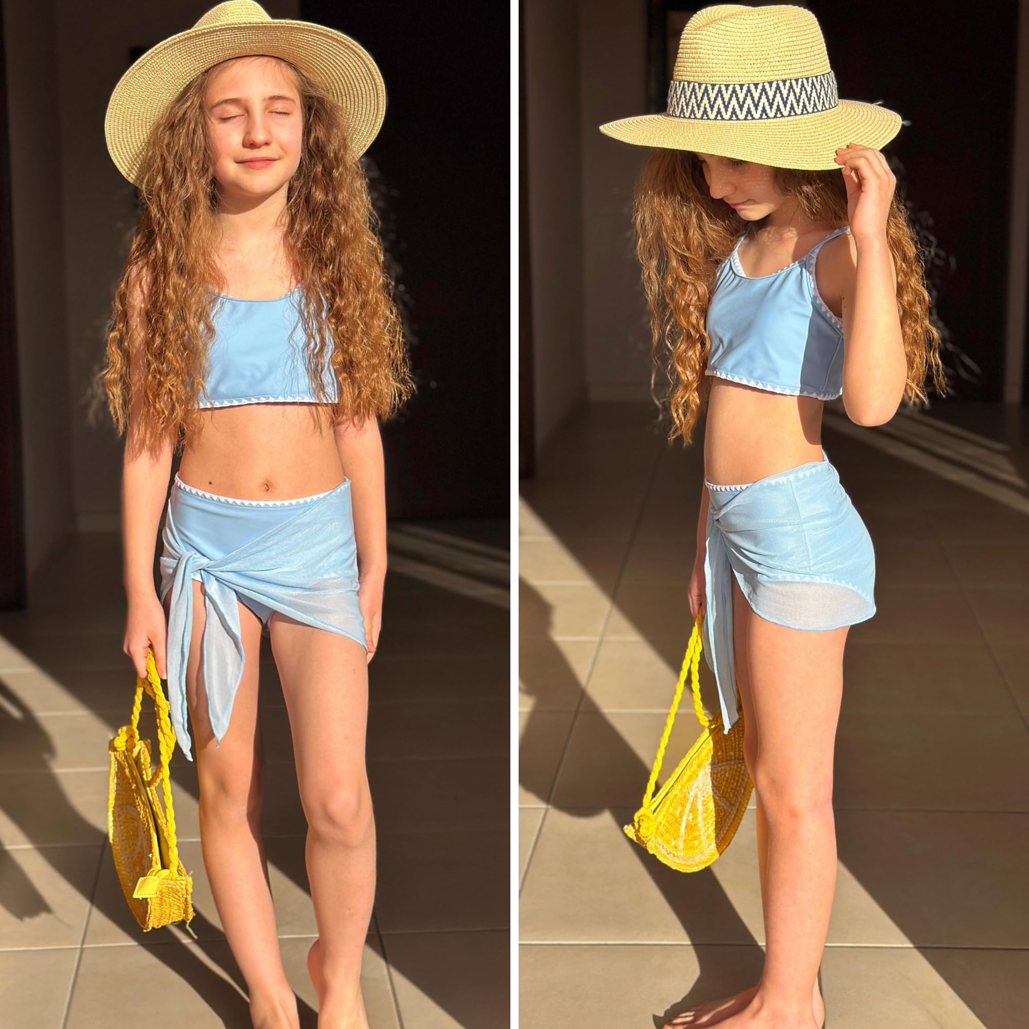 Arshiner Fille Ensemble Bikini Trois Pieces Haut Sport Taille Haute Culotte Jupe Plage Piscine Sechage Rapide Elastique Enfant 7-16 Ans