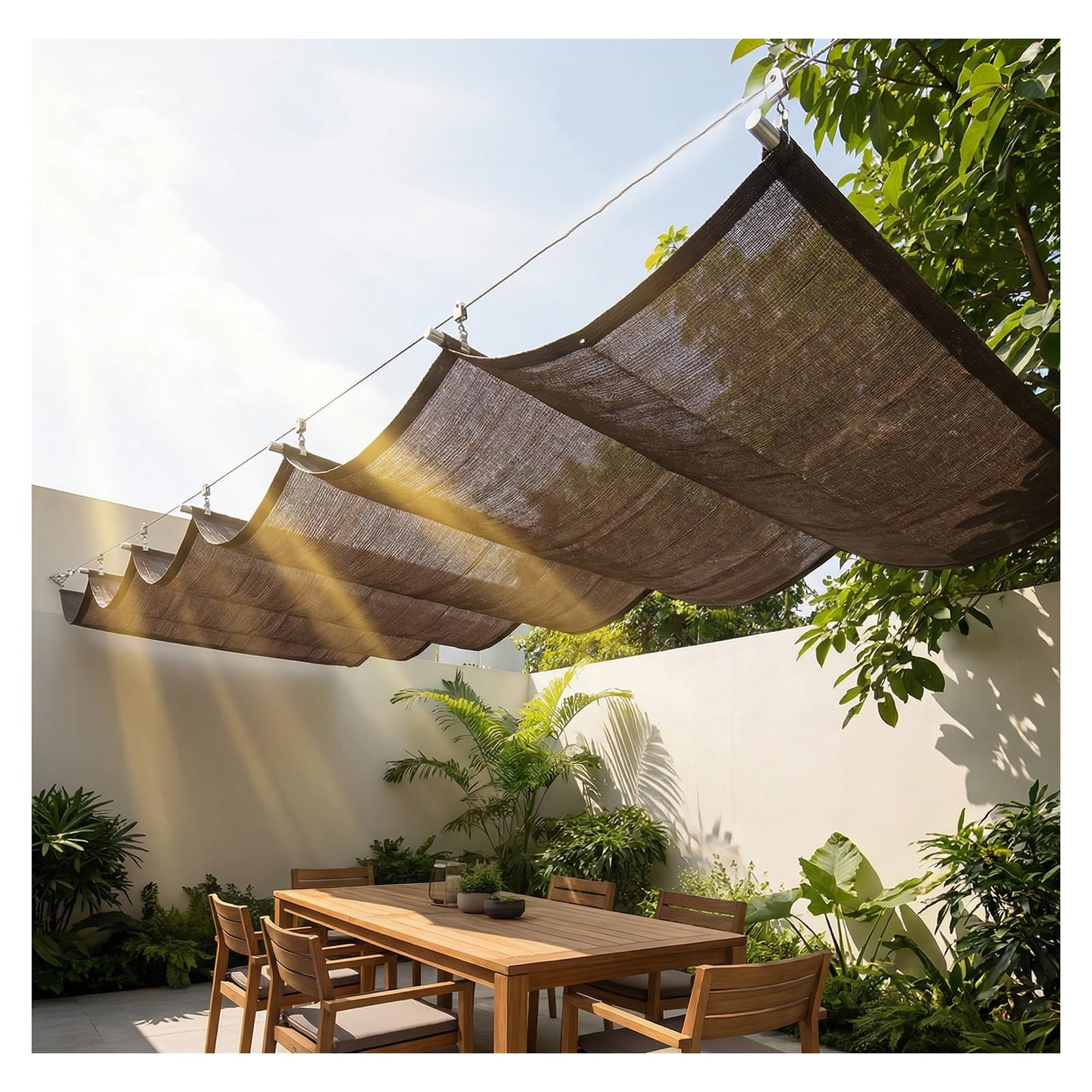 Parasol en forme de U rétractable avec kit de montage pour jardin 14m