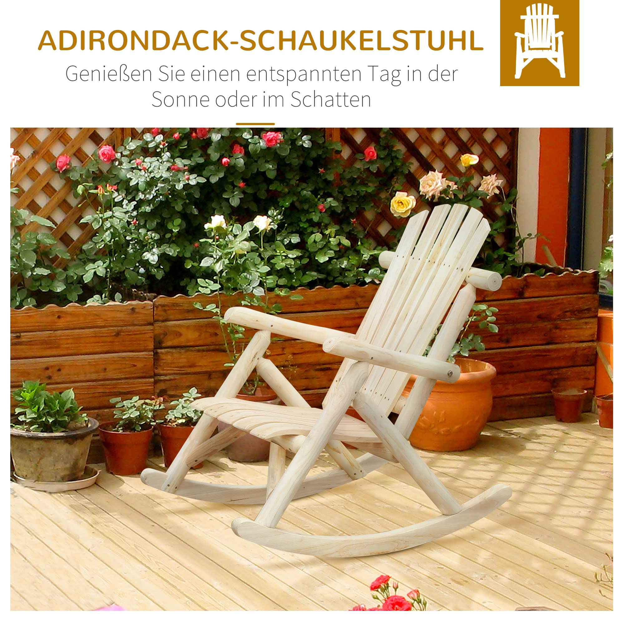 Outsunny Schaukelstuhl Schwingsessel Schaukel Gartenstuhl Relaxstuhl Tannenholz Natur