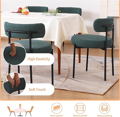 Miniatura 5 de ALEAVIC Juego de 2 sillas de comedor verdes, modernas sillas de comedor Boucle con respaldo curvado, sillas de cocina tapizadas redondas de mediados