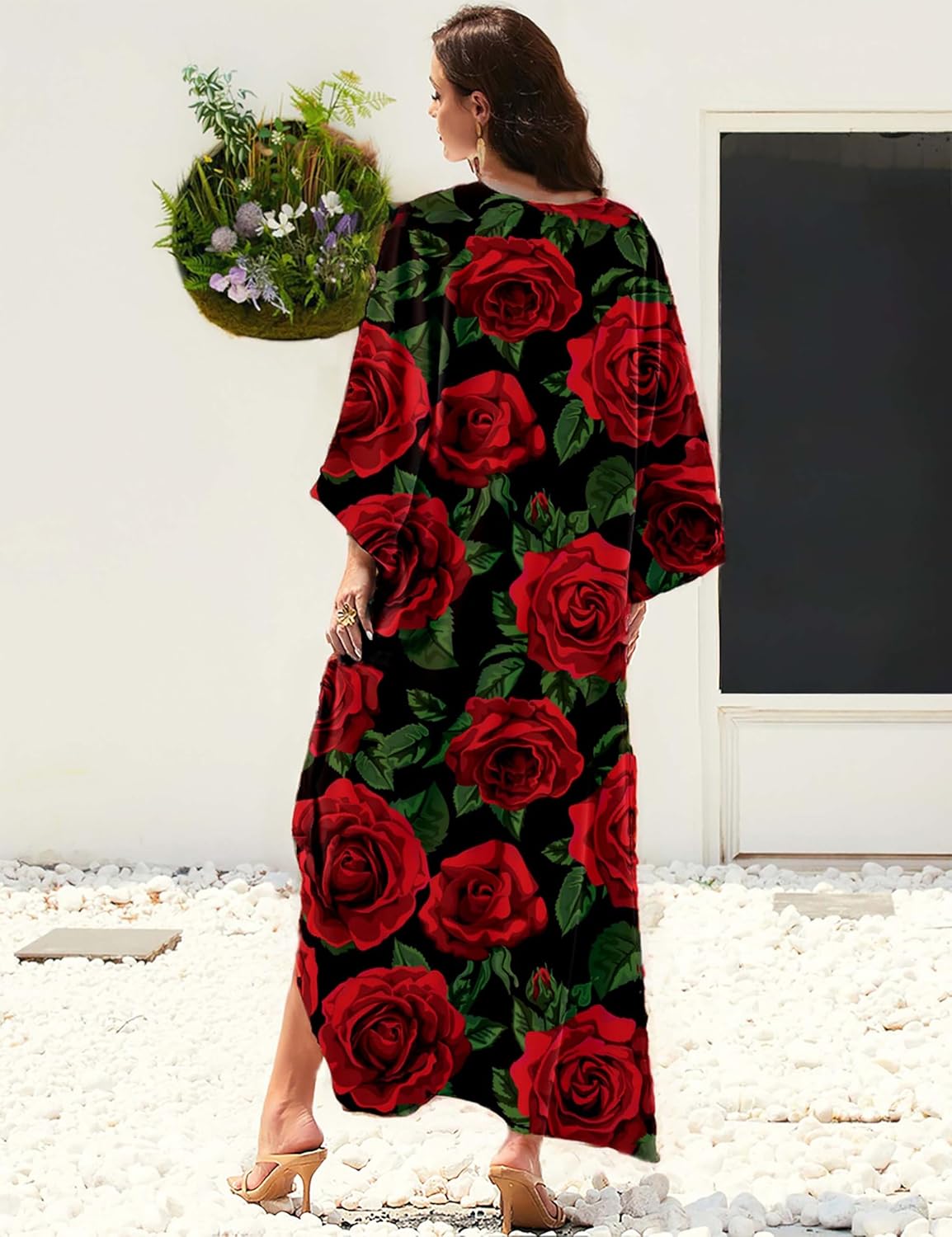 MAKABO Kaftan for Women Dress V Neck Short Sleeve Beach Vacation Bikini Swimsuit Cover Ups Loungewear for Summer - Image 5