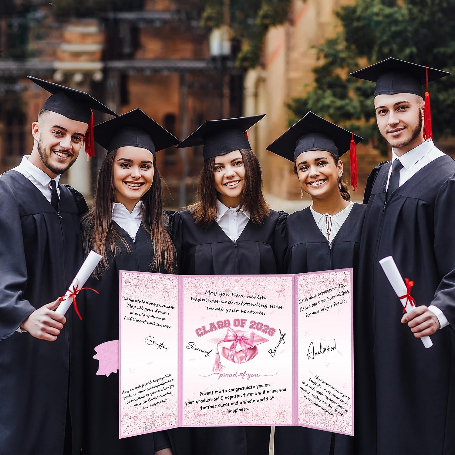 Roetyce Graduation Party Decorations, Pink Bow Graduation Guest Book, Class of 2026 Signature Board, Best Graduation Gifts for Women Girls, College Jumbo Congrats Grad Card