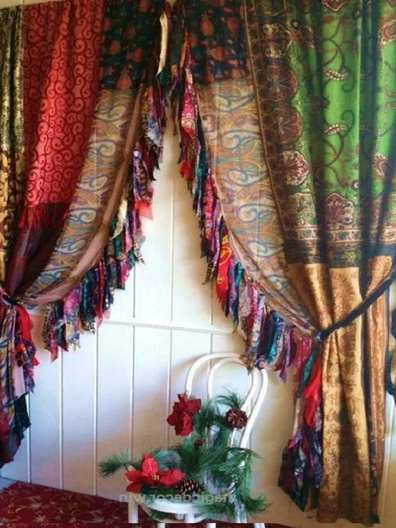 Amazon｜インドカーテンサリーシルクカーテン2枚 サリーボーホー