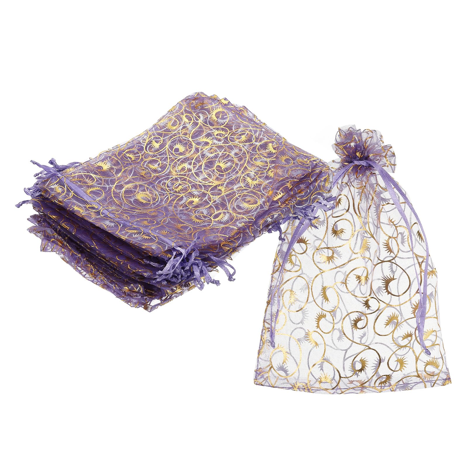 sourcing map Organza Bags, 50Pcs 13 x 18cm Candy Mesh Bag with Drawstring Jewelry Gift for Party Favor Pouch Christmas Wedding Festival Small Gift, Light Purple