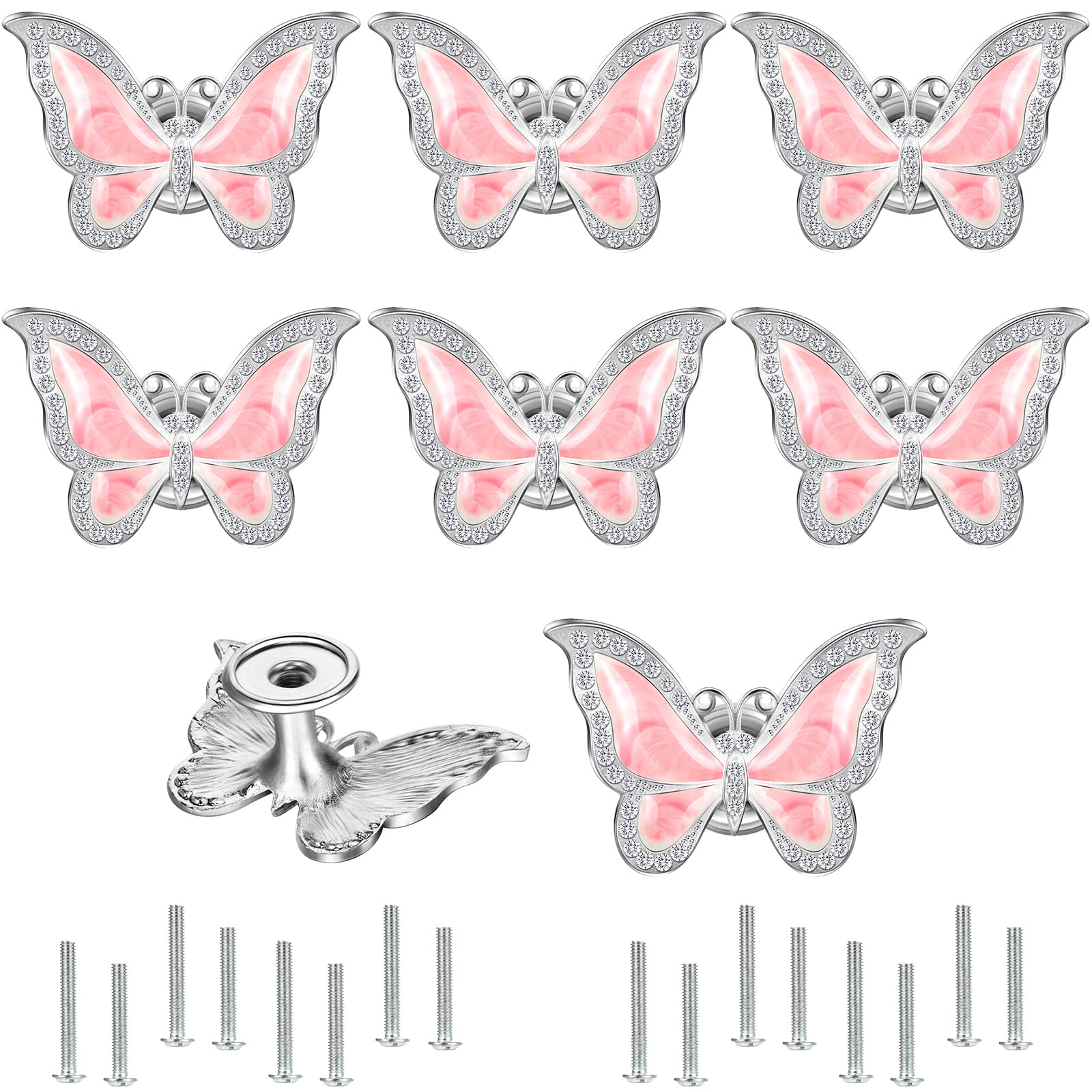 Roowest8 Pcs Butterfly Knobs Dresser Knobs for Girls Metal Decorative Butterfly Knobs Door Cabinet Drawer Cupboard Furniture Door Wardrobe Single Hole Pulls Handles (Pink)