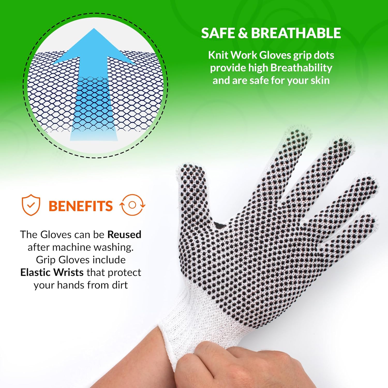 ABC PACK & SUPPLY PVC Dotted Gloves, White Cotton String Knit With Grip and Elastic Wrists, One-Sided