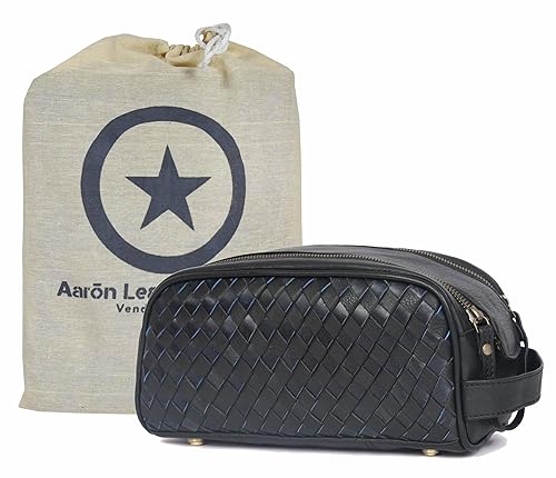 Aaron Leather Goods - Neceser de viaje de cuero de alta calidad de 10 pulgadas con forro impermeable Dopp vintage hecho a mano tamaño King Kit