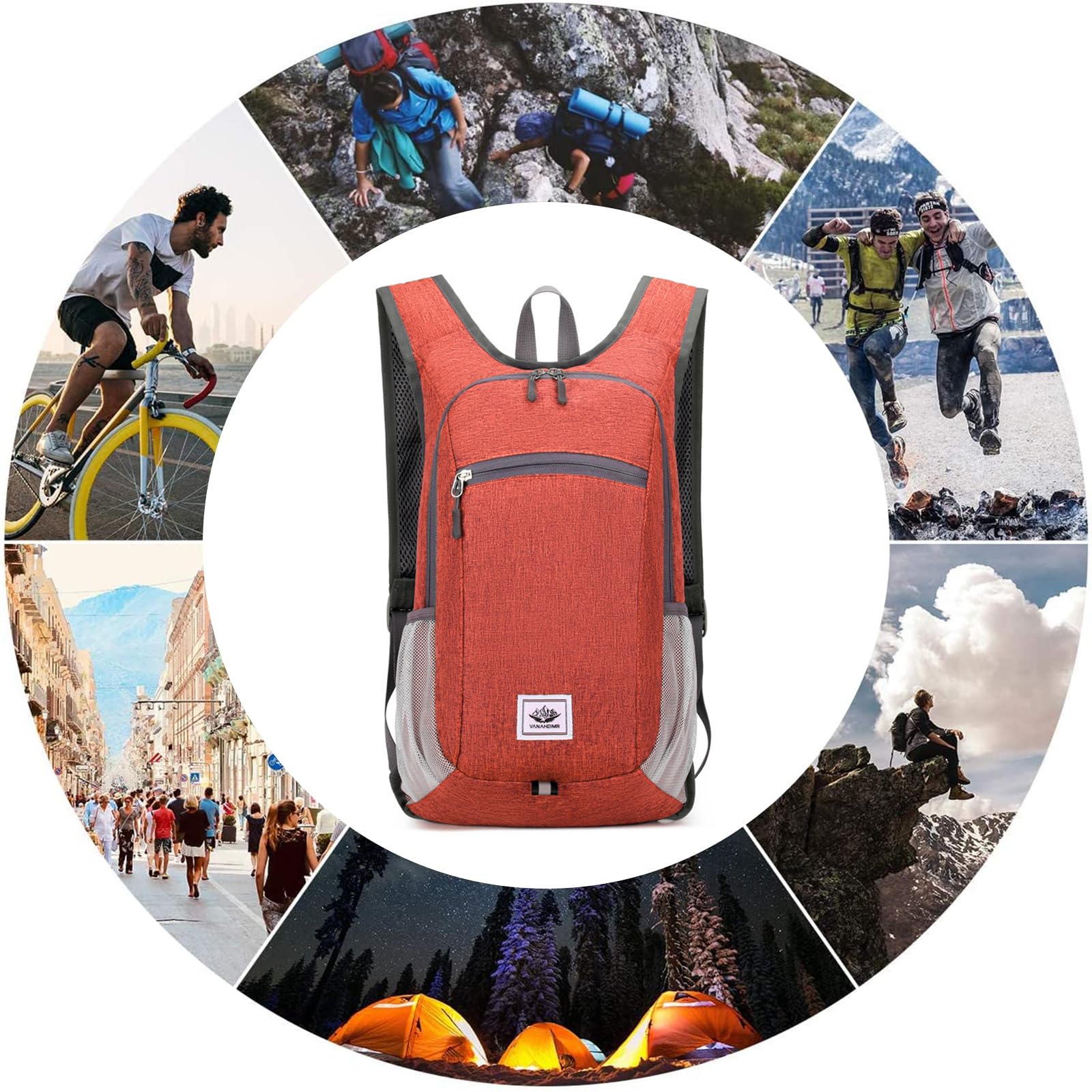 Zaino da Trekking Zaino Pieghevole Impermeabile 19L Leggero Zaino Hiking Backpack per Donna Uomo Campeggio Ciclismo Arrampicata Sport Rosso