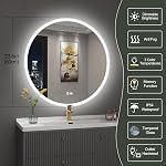 S·BAGNO 24'' Round Bathroom Mirror with Lights, LED Bathroom Vanity Wall Mirror with Anti-Fog, Stepless Dimmable, 3 Colors, Tempered Glass Lighted Vanity Smart Mirror for Bathroom