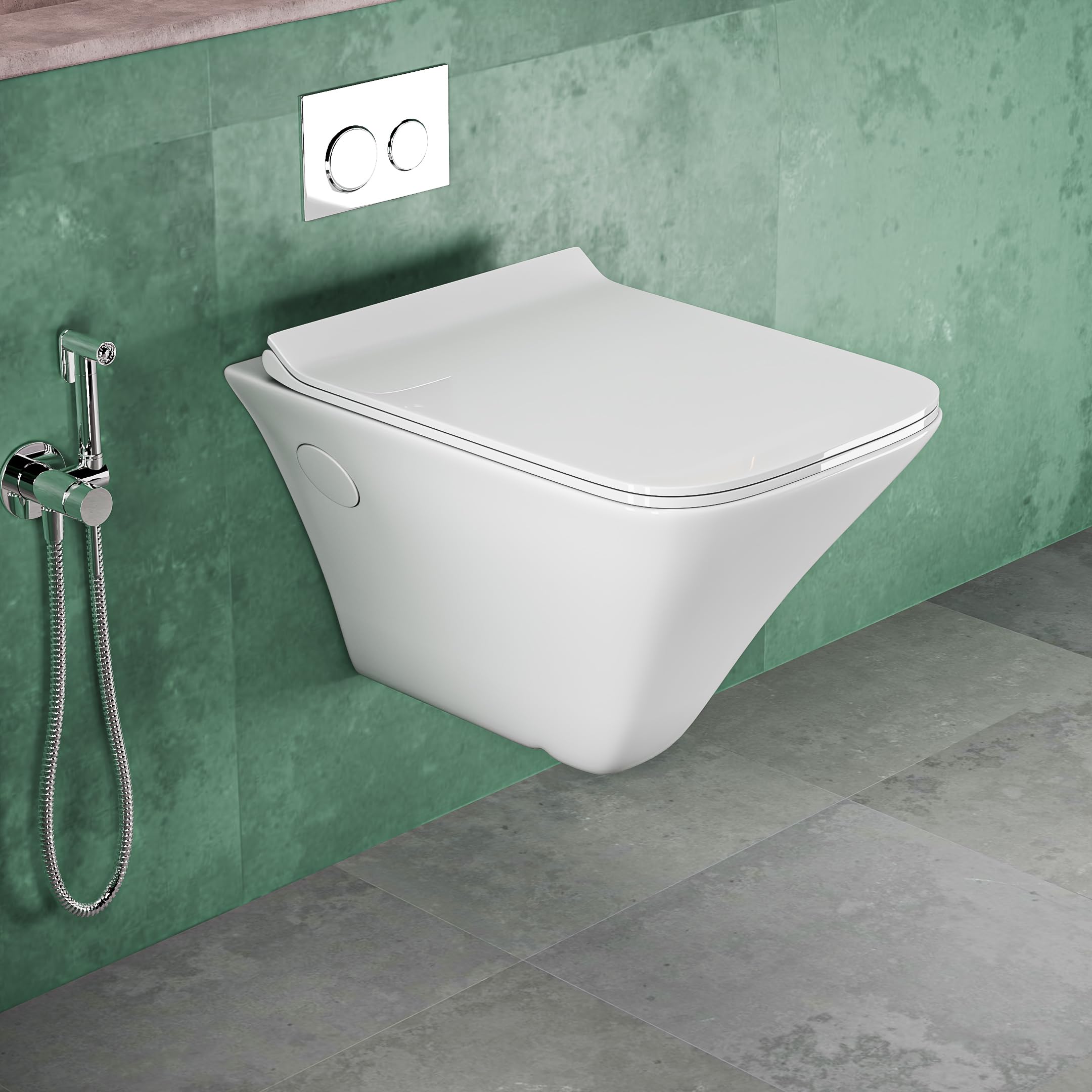 Syon NANO Wall Mounted Rimless Toilet Commode with Soft Close Seat Cover | Space Saving Modern Western Toilet for Bathroom | Ceramic Wall Hung Commode (51 x 34.5 x 37 cm)