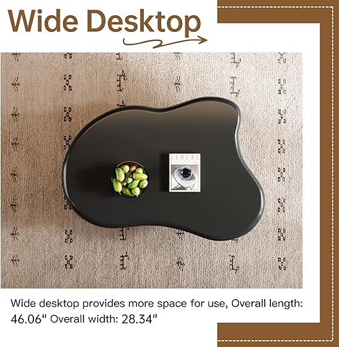 Miniatura 6 de Mesa de centro negra de 40.94 pulgadas de largo con forma libre de nubes con 3 patas, mesa auxiliar central color crema para sala de estar, bonita