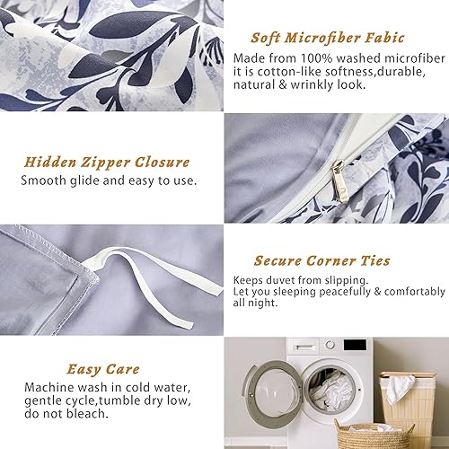 Miniatura 7 de McVernon's Funda de edredón floral tamaño King de 3 piezas, funda de edredón floral King con 2 fundas de almohada, juego de ropa de cama suave para