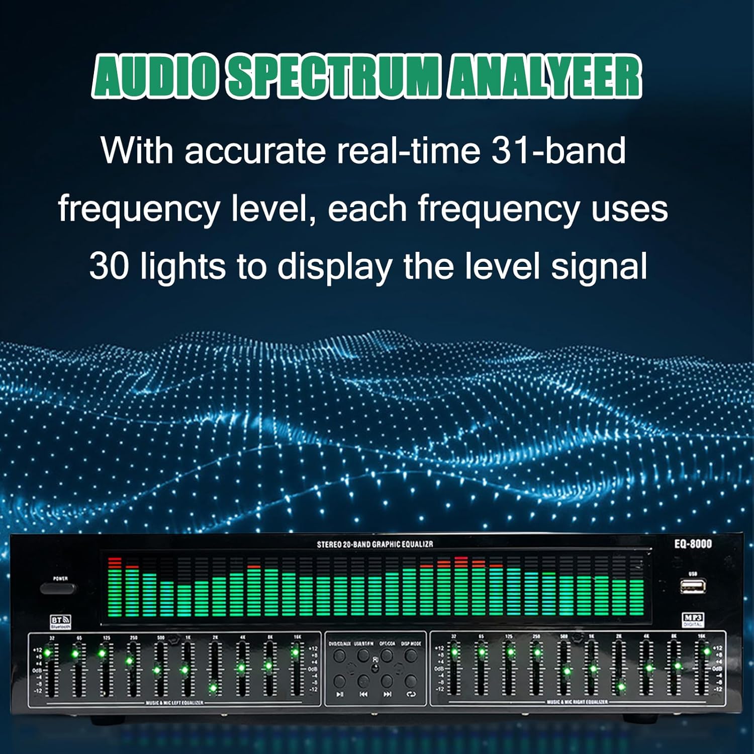 31-Band Digital Equalizer,Stereo Graphic Equalizer,Audio Spectrum Analyser,12 Rhythm Patterns,Dual 10-band Independent Tuning,for Home
