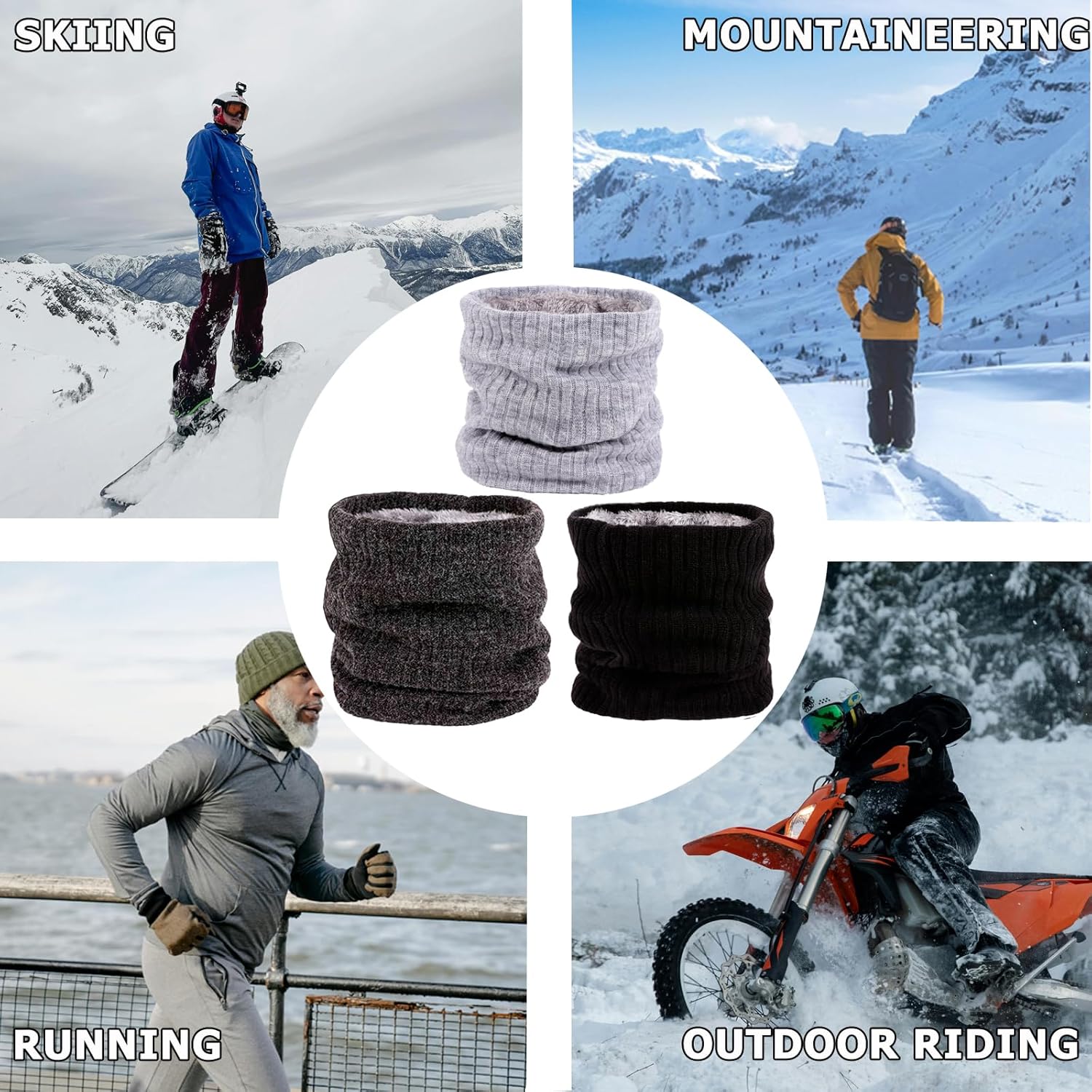 3 Pack Winter Neck Warmer & Ski Mask for Men Women Thermal Warm Fleece Face Mask Neck Gaiter Scarf Gift - Image 6