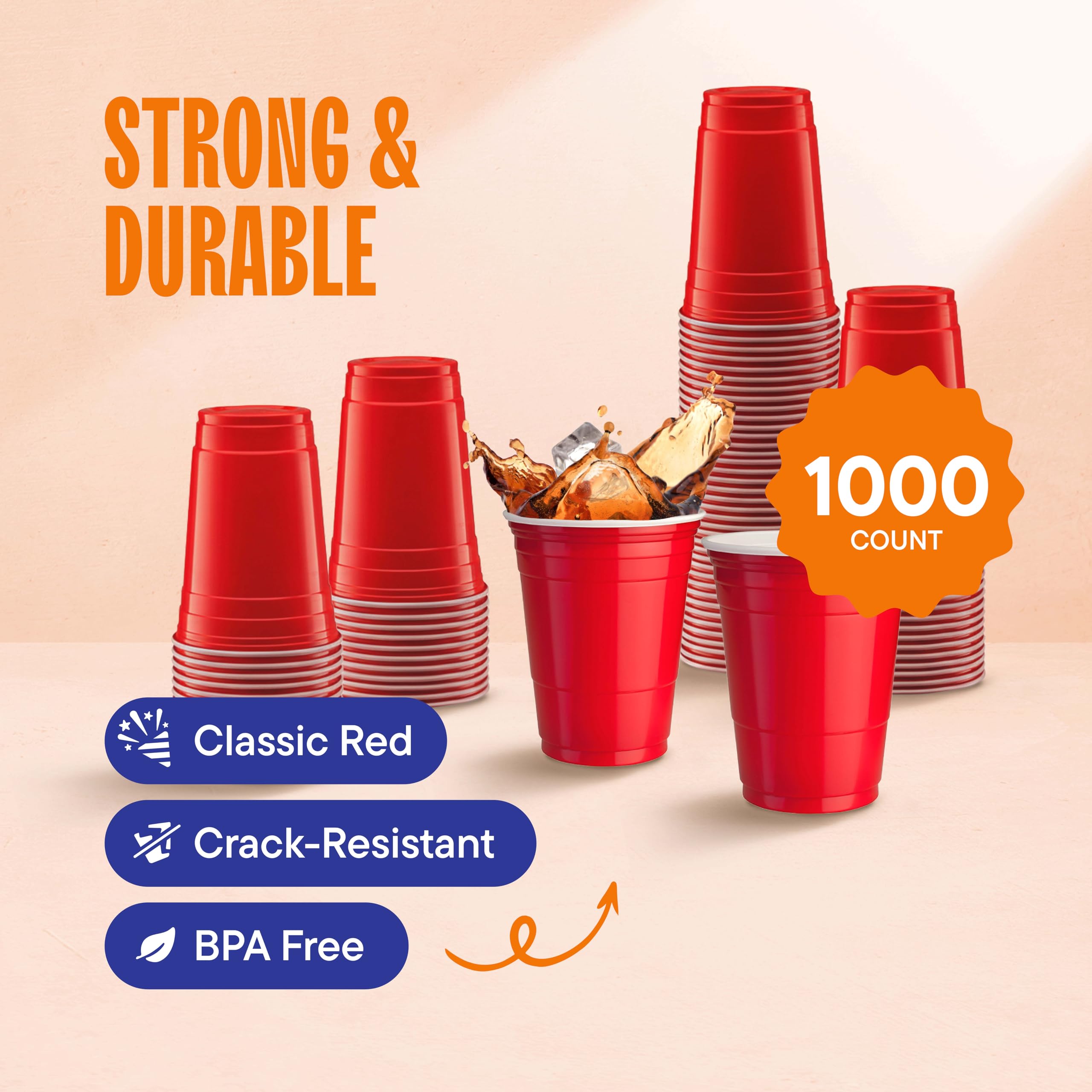 Amazon.com: Red Cups - Party Cups - Disposable Plastic Cups [16 oz - 100  Pack] Fun & Durable Party Cups for Drinking & Playing - Bulk Case of 100  Cups, By Stack Man : Health & Household