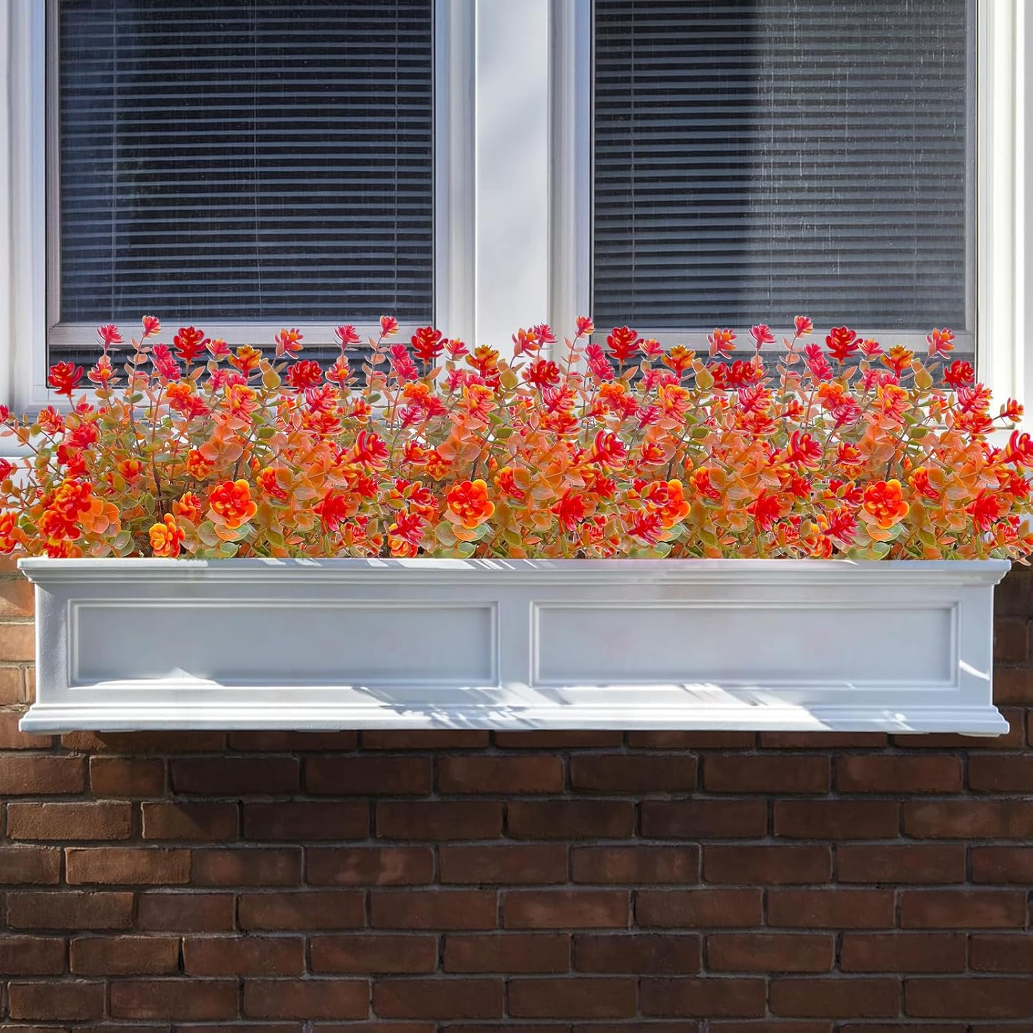 Artificial Fall Flowers for Outdoors,8 Bundles UV Resistant Fake Flower No Fade Outdoor Faux Plastic Plants Perfect for Your Outdoor Garden Home Patio Decor(Orange Green) - Image 7