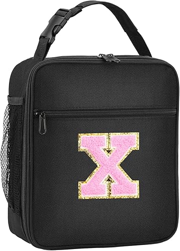 Miniatura 42 de Bolsa de almuerzo inicial aislada, lonchera con parche de letra inicial para adolescentes y adultos, bolsa de almuerzo reutilizable para hombres y