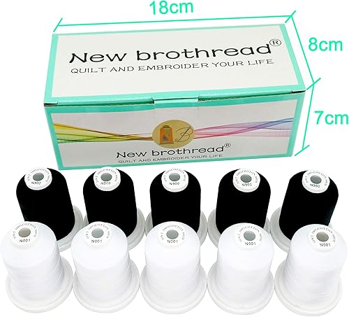 Miniatura 36 de New brothread - 18 opciones - Hilo multiusos de algodón 100% mercerizado 50S/3 600M cada carrete para acolchado, serger, coser y bordar - 8 x blanco