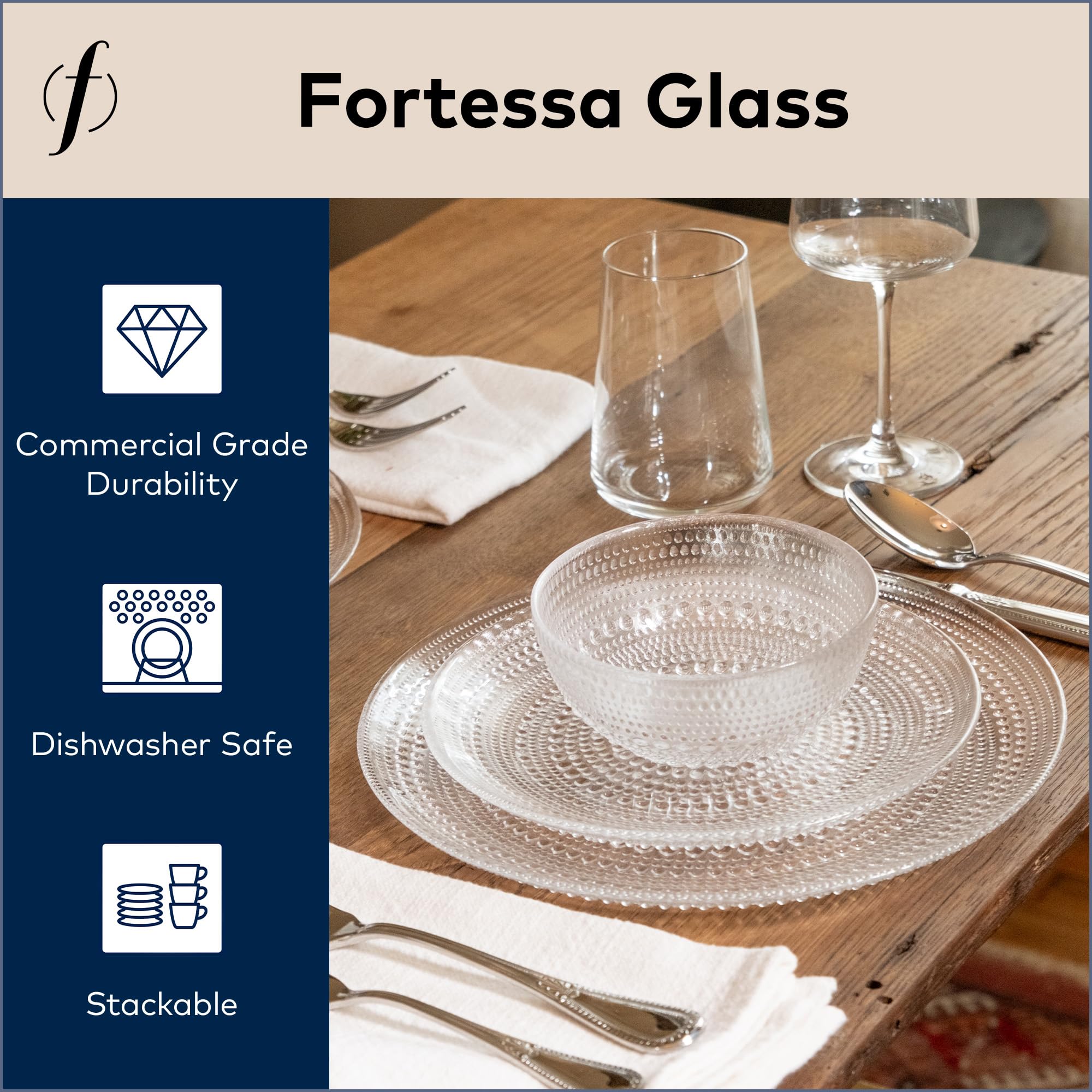 Fortessa Jupiter Vintage Glassware Collection - Cuenco multiusos para ensalada de cereales y postres, 5 pulgadas, paquete de 6, transparente, 14 onzas (paquete de 6)